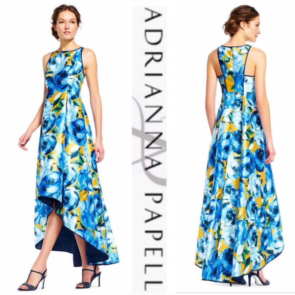 Adrianna Papell floral mikado high low gown